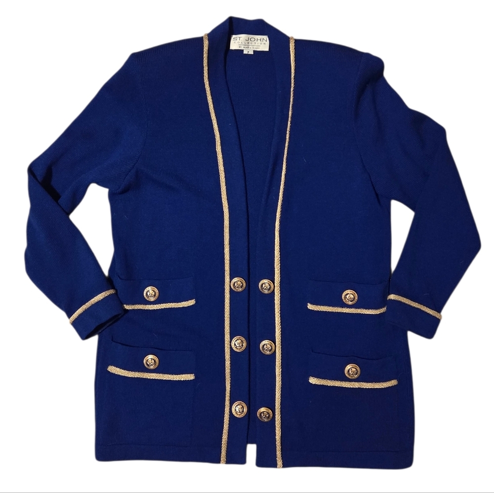St. John Collection Marie Gray Military Jacket Cardigan Santana Knit Vintage - Picture 2 of 11
